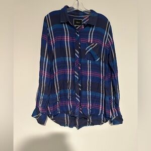 rails blue plaid button down shirt